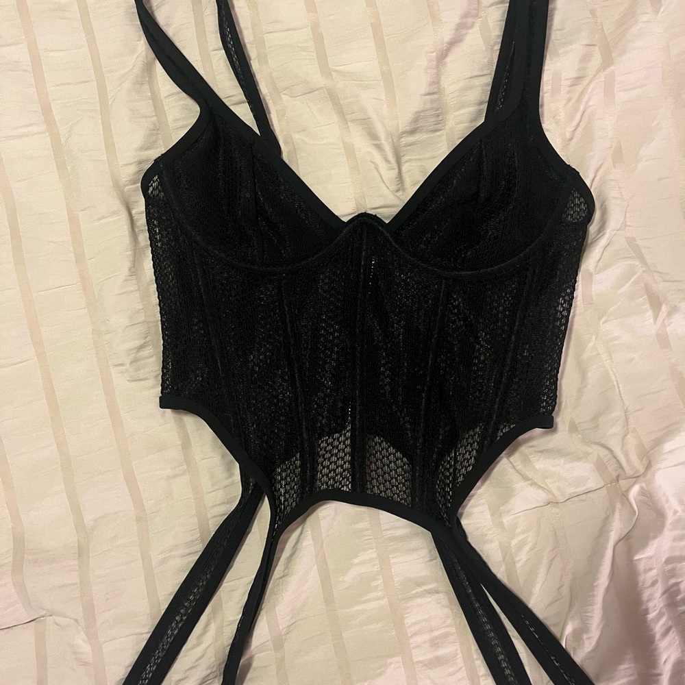 Oh Polly Black Mesh Corset Top Size 6 NEW